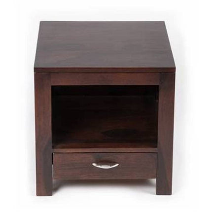 Wood Wall Sheesham Wood Bedside Table for Bedroom Home Nightstand End Table for Living Room with 2 Drawers Storage for Living Room - Brown