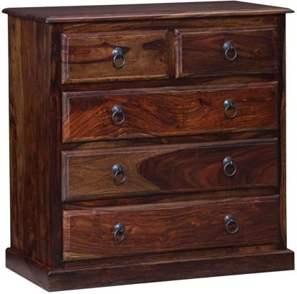 Solid Wood Chest Of Drawer with 5 Drawers In Walnut Finish