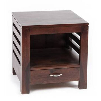 Wood Wall Sheesham Wood Bedside Table for Bedroom Home Nightstand End Table for Living Room with 2 Drawers Storage for Living Room - Brown