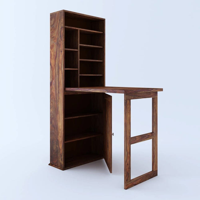 Sheesham Wood Foldable Study Table with 2 Doors in Natural Finish