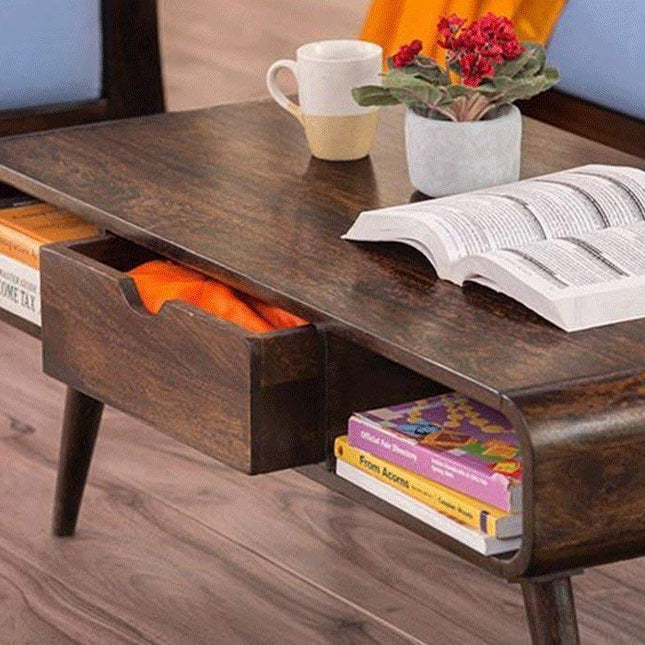 Sheesham Wood Coffee Table for Living Room with 1 Drawer in Walnut Finish