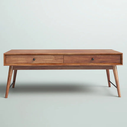 Sheesham Wood Coffee Table with 2 Drawers For Living Room in Natural Finish