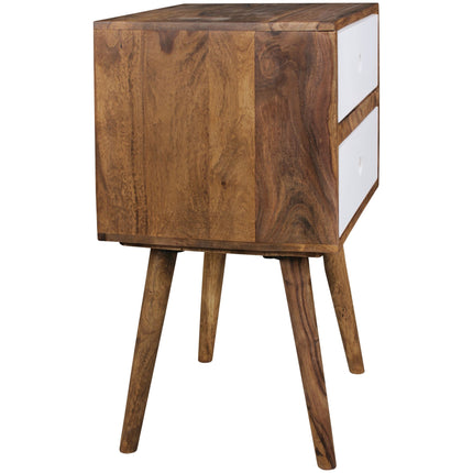 Wood Wall Sheesham Wood Bedside Table for Bedroom Nightstand End Table for Living Room with 2 Drawers Storage - (Natural Finish)