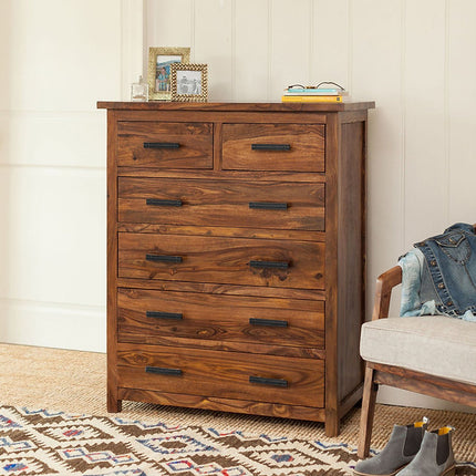Sheesham Wood Chest Of Drawer with 6 Drawers In Natural Finish