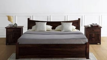 Solid wood Queen Size Bed With Trooly Storage In Walnutt By Ladecha Furniture