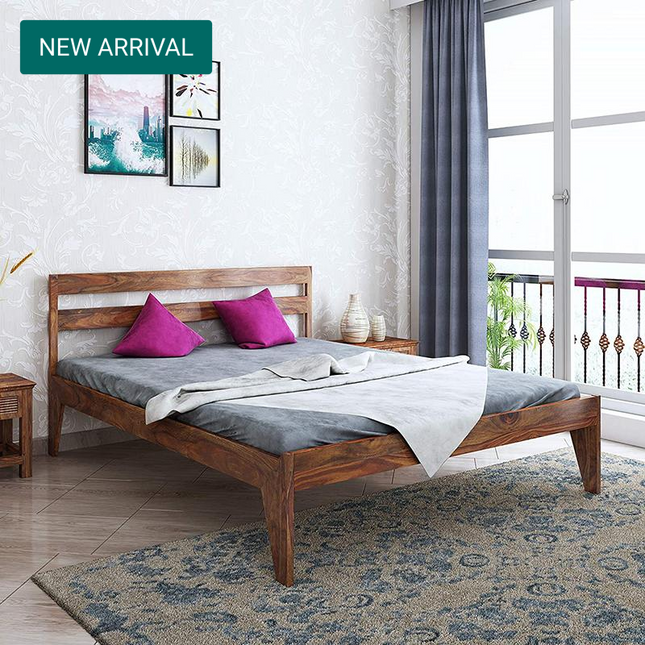 Sheesham Wood Queen Size Bed Without Storage Solid Wood Double Bed in Brown Finish